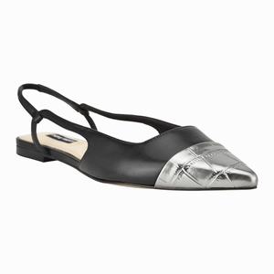 Nine West Babee Slingback Pointy Toe Ballerina Schoenen Zwart/Zilver Nederland | OIH-789215